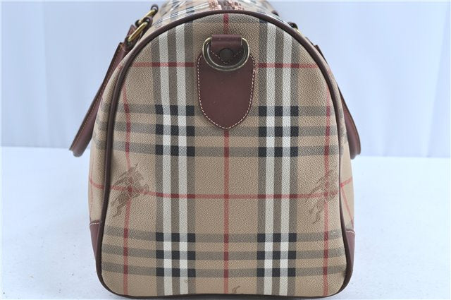 Authentic Burberrys Nova Check PVC Leather Travel Boston Bag Beige Brown H7999