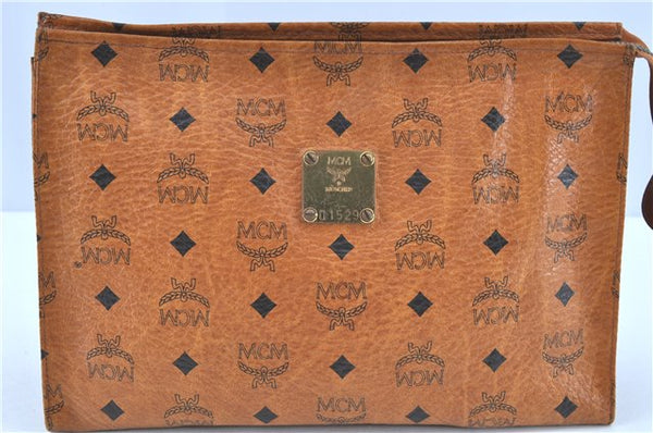 Authentic MCM Visetos Leather Vintage Clutch Hand Bag Purse Brown H8015