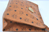 Authentic MCM Visetos Leather Vintage Clutch Hand Bag Purse Brown H8015