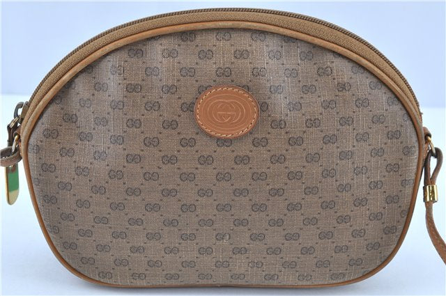 Authentic GUCCI Micro GG PVC Leather Shoulder Cross Body Bag Purse Brown H8022