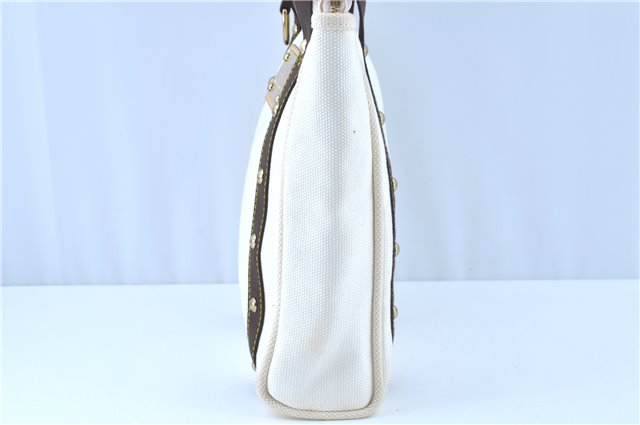 Authentic LOUIS VUITTON Antigua Cabas MM Tote Bag White Brown M40036 LV H8041