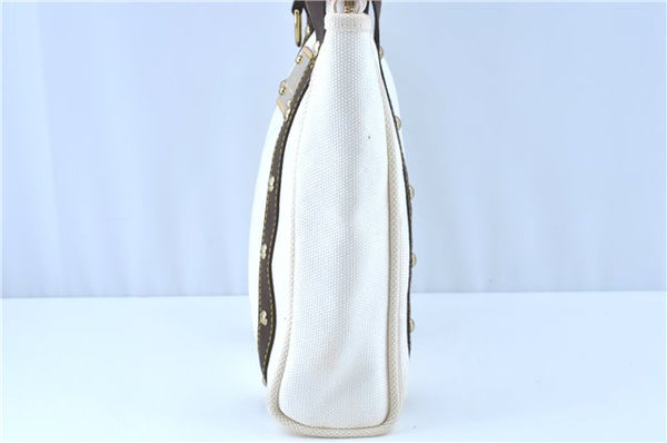 Authentic LOUIS VUITTON Antigua Cabas MM Tote Bag White Brown M40036 LV H8041