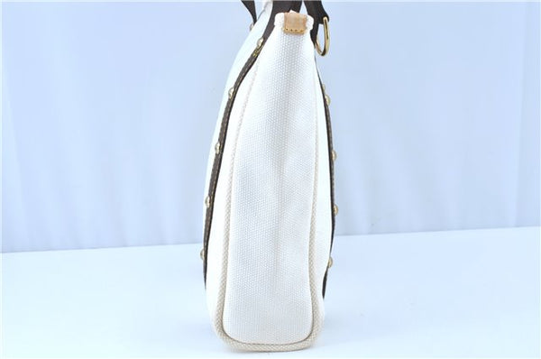 Authentic LOUIS VUITTON Antigua Cabas MM Tote Bag White Brown M40036 LV H8041