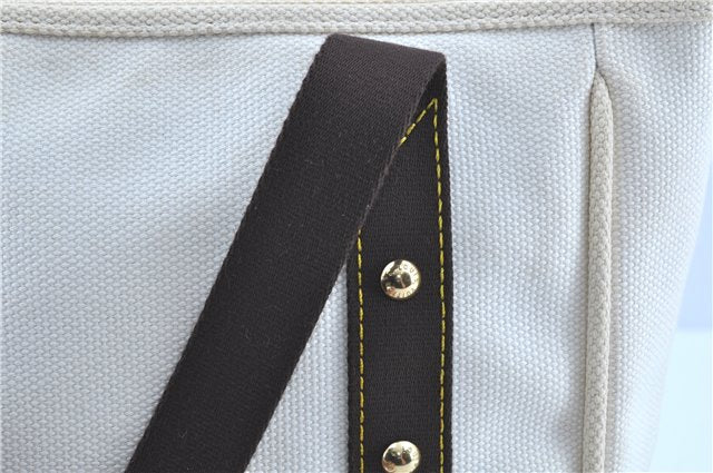 Authentic LOUIS VUITTON Antigua Cabas MM Tote Bag White Brown M40036 LV H8041