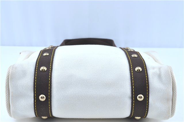 Authentic LOUIS VUITTON Antigua Cabas MM Tote Bag White Brown M40036 LV H8041