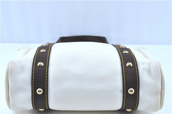 Authentic LOUIS VUITTON Antigua Cabas MM Tote Bag White Brown M40036 LV H8041
