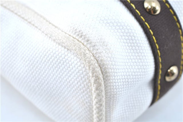 Authentic LOUIS VUITTON Antigua Cabas MM Tote Bag White Brown M40036 LV H8041