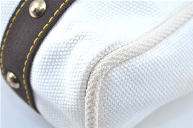 Authentic LOUIS VUITTON Antigua Cabas MM Tote Bag White Brown M40036 LV H8041