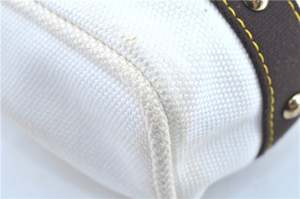 Authentic LOUIS VUITTON Antigua Cabas MM Tote Bag White Brown M40036 LV H8041