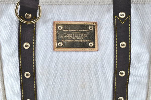 Authentic LOUIS VUITTON Antigua Cabas MM Tote Bag White Brown M40036 LV H8041