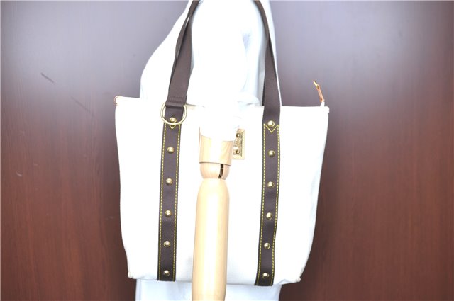 Authentic LOUIS VUITTON Antigua Cabas MM Tote Bag White Brown M40036 LV H8041
