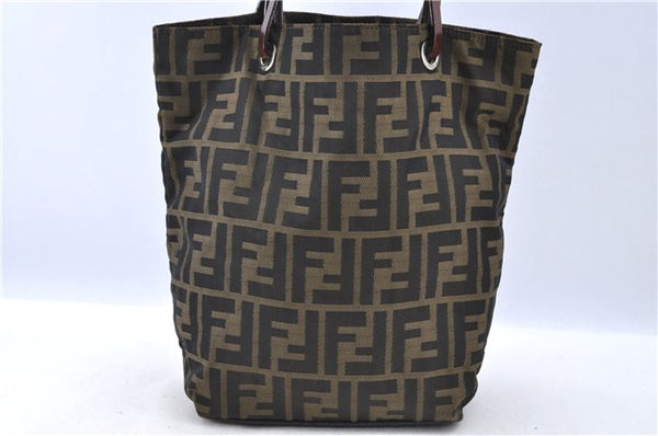 Authentic FENDI Zucca Hand Tote Bag Purse Nylon Leather Brown H8055