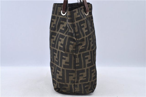 Authentic FENDI Zucca Hand Tote Bag Purse Nylon Leather Brown H8055