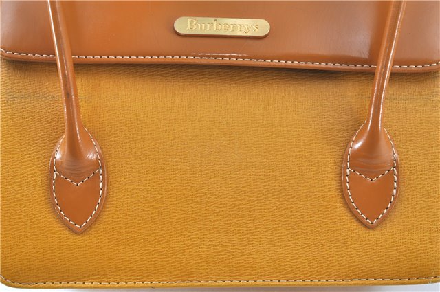 Authentic Burberrys Vintage Leather Hand Bag Yellow H8056