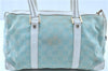 Authentic GUCCI Hand Boston Bag Purse GG Canvas Leather 0000851 Light Blue H8058