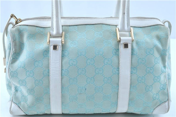 Authentic GUCCI Hand Boston Bag Purse GG Canvas Leather 0000851 Light Blue H8058