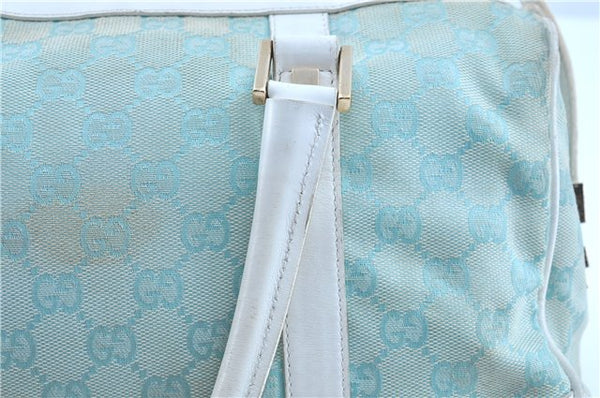 Authentic GUCCI Hand Boston Bag Purse GG Canvas Leather 0000851 Light Blue H8058