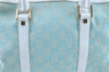 Authentic GUCCI Hand Boston Bag Purse GG Canvas Leather 0000851 Light Blue H8058