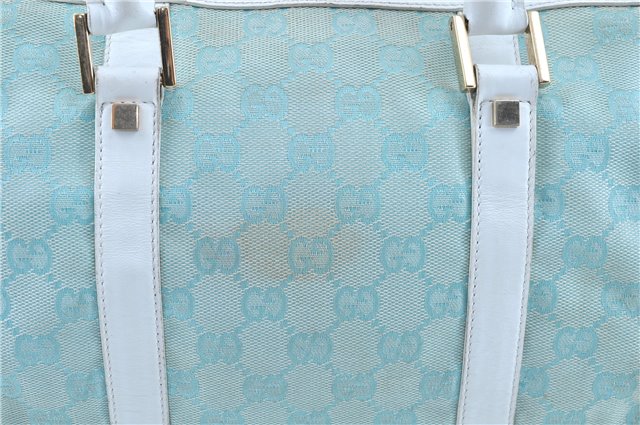 Authentic GUCCI Hand Boston Bag Purse GG Canvas Leather 0000851 Light Blue H8058