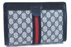 Authentic GUCCI Sherry Line Clutch Bag Purse GG PVC Leather Navy Blue  H8060