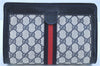 Authentic GUCCI Sherry Line Clutch Bag Purse GG PVC Leather Navy Blue  H8060