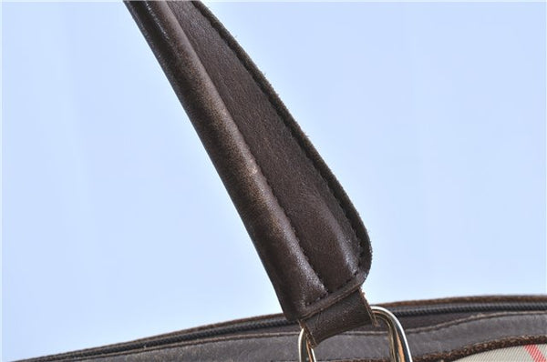 Authentic Burberrys Nova Check Canvas Leather Travel Boston Bag Beige H8074