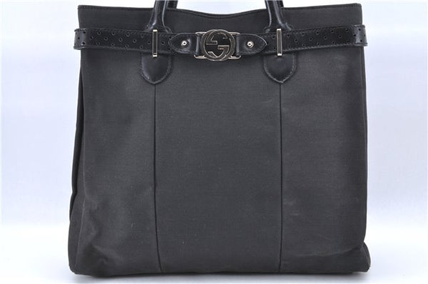 Authentic GUCCI Interlocking G Hand Tote Bag Canvas Leather 114838 Black H8082