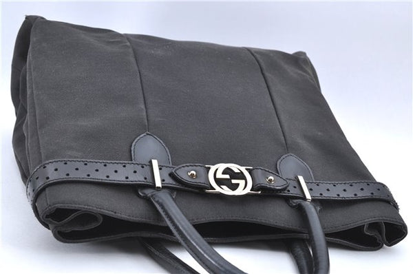 Authentic GUCCI Interlocking G Hand Tote Bag Canvas Leather 114838 Black H8082