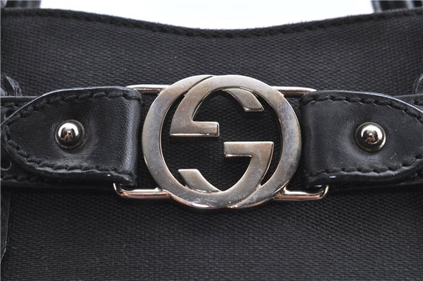 Authentic GUCCI Interlocking G Hand Tote Bag Canvas Leather 114838 Black H8082