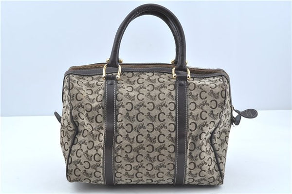 Authentic CELINE C Macadam Blason Hand Boston Bag Canvas Leather Brown H8097