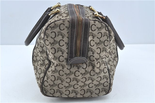 Authentic CELINE C Macadam Blason Hand Boston Bag Canvas Leather Brown H8097