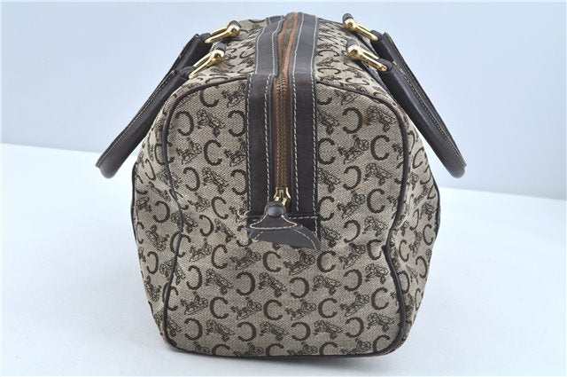 Authentic CELINE C Macadam Blason Hand Boston Bag Canvas Leather Brown H8097