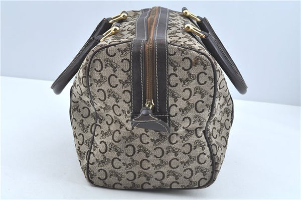Authentic CELINE C Macadam Blason Hand Boston Bag Canvas Leather Brown H8097