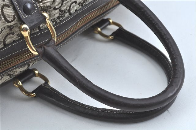 Authentic CELINE C Macadam Blason Hand Boston Bag Canvas Leather Brown H8097
