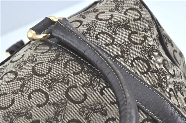 Authentic CELINE C Macadam Blason Hand Boston Bag Canvas Leather Brown H8097