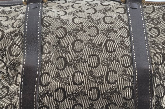 Authentic CELINE C Macadam Blason Hand Boston Bag Canvas Leather Brown H8097