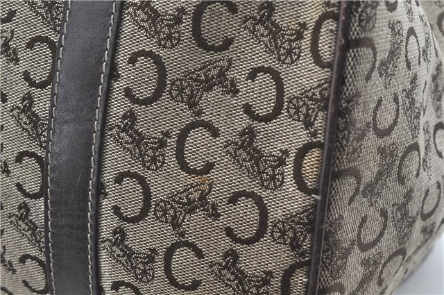 Authentic CELINE C Macadam Blason Hand Boston Bag Canvas Leather Brown H8097