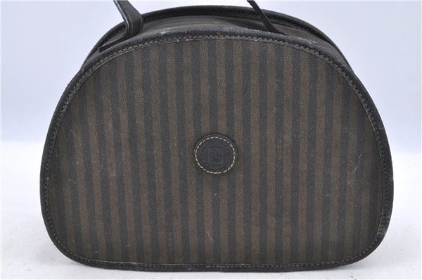 Authentic FENDI Pequin Hand Bag Cosme Pouch PVC Leather Brown Black Junk H8100