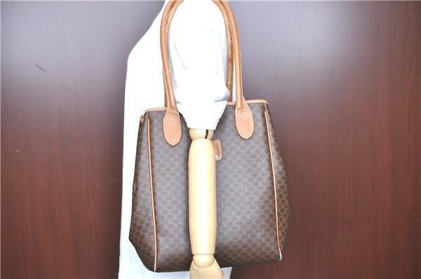 Authentic CELINE Macadam Blason Shoulder Tote Bag PVC Leather Brown H8104