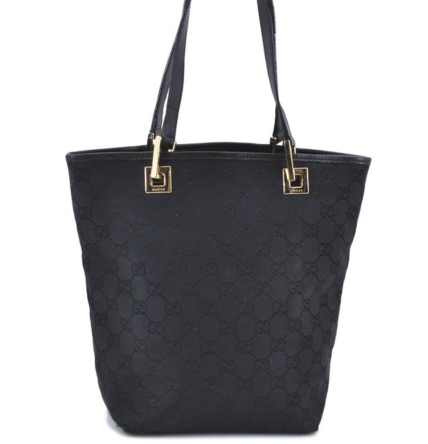 Authentic GUCCI Shoulder Tote Bag GG Canvas Leather 0021099 Black H8114