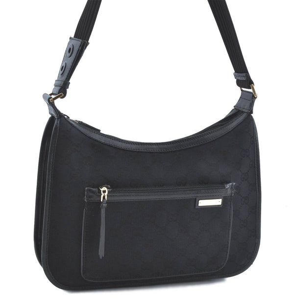 Authentic GUCCI Shoulder Bag GG Canvas Leather 0014198 Black H8164