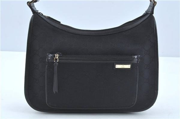Authentic GUCCI Shoulder Bag GG Canvas Leather 0014198 Black H8164