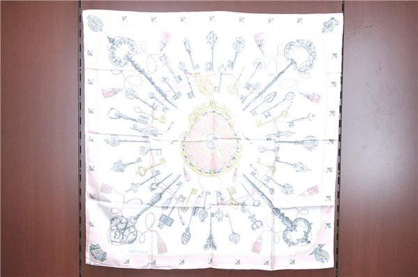 Authentic HERMES Carre 90 Scarf Keys Tassel Motif Silk Light Pink Box H8202