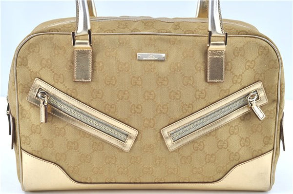 Authentic GUCCI Hand Boston Bag GG Canvas Leather 0021115 Gold Beige H8219