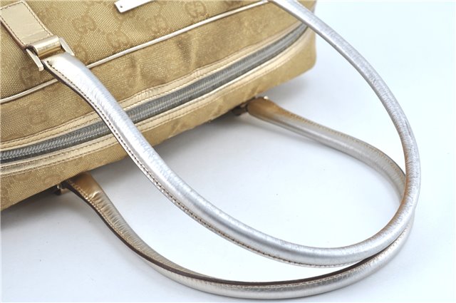 Authentic GUCCI Hand Boston Bag GG Canvas Leather 0021115 Gold Beige H8219