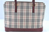 Authentic BURBERRY Nova Check Shoulder Tote Bag Canvas Leather Beige Red H8220