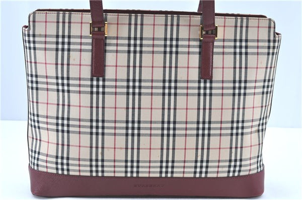 Authentic BURBERRY Nova Check Shoulder Tote Bag Canvas Leather Beige Red H8220