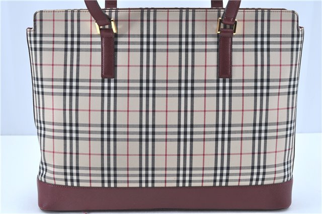 Authentic BURBERRY Nova Check Shoulder Tote Bag Canvas Leather Beige Red H8220