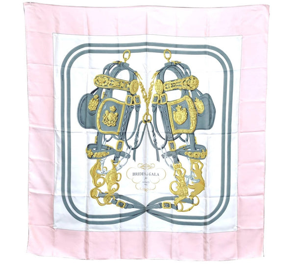 Authentic HERMES Carre 90 Scarf "BRIDES de GALA" Silk Light Pink H8229