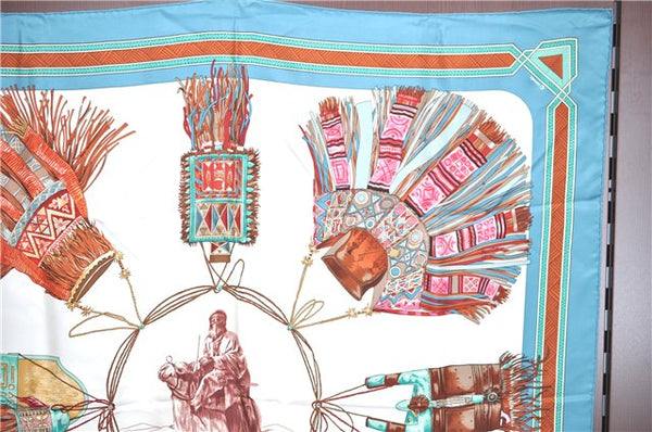 Authentic HERMES Carre 90 Scarf "GUIRS DU DESERT" Silk Light Blue H8232